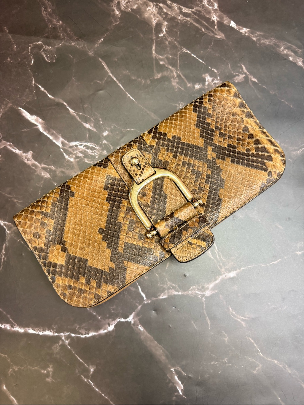 Gucci Tan And Dark Brown Snake-Print Leather Clutch